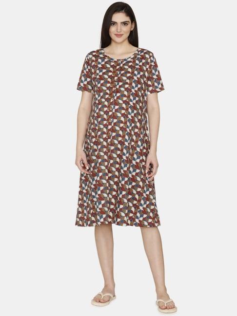 coucou by zivame brown printed maternity night dress
