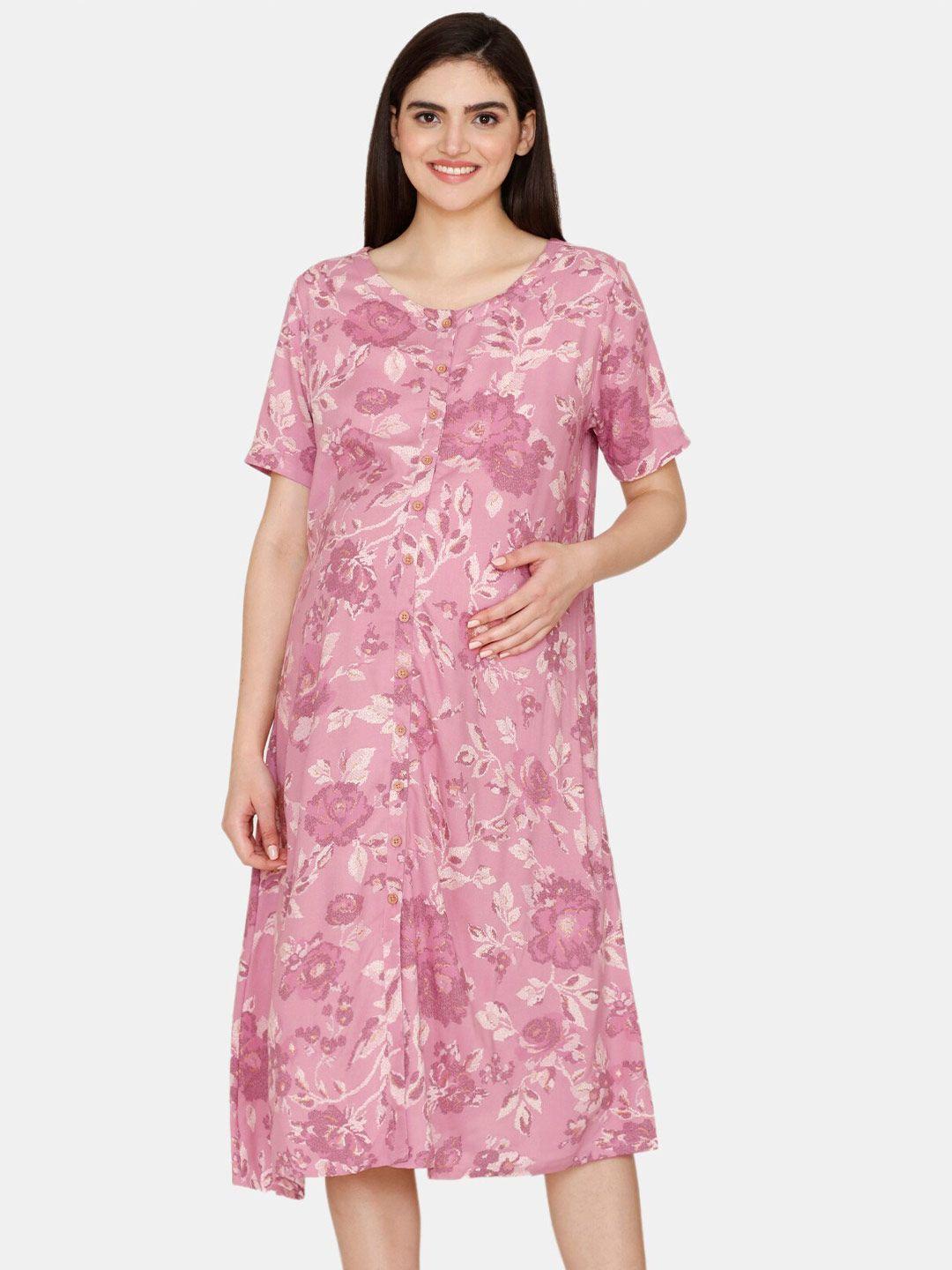 coucou by zivame floral printed maternity midi nightdress
