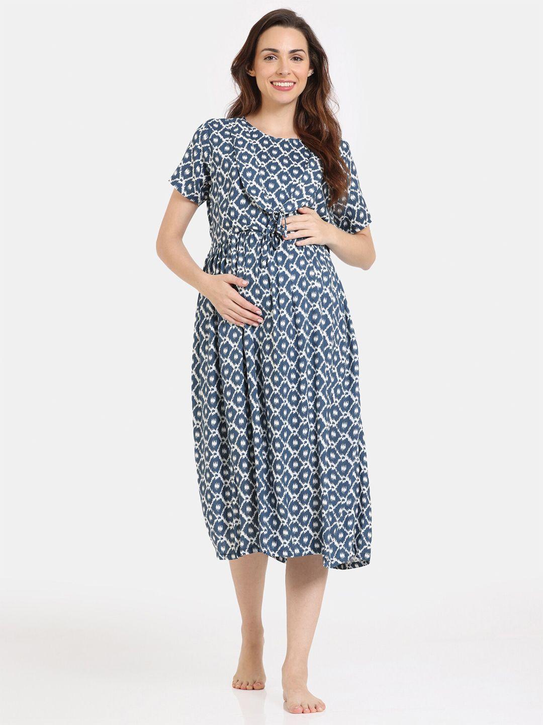 coucou by zivame geometric printed maternity midi nightdress