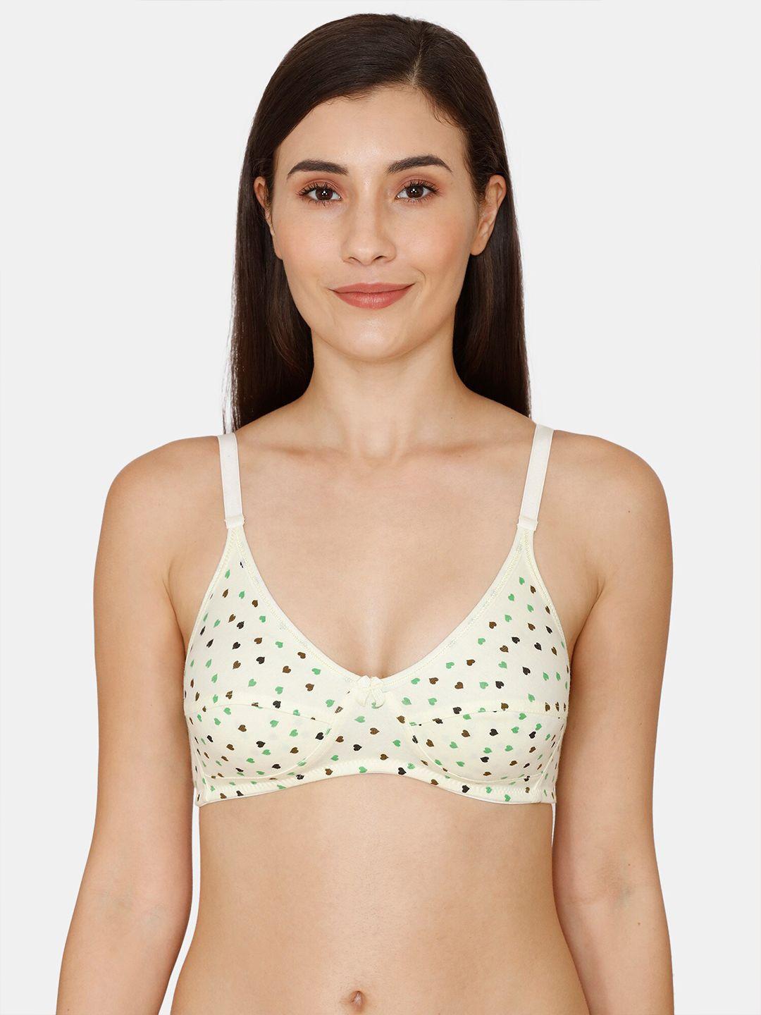 coucou by zivame green & yellow abstract printed non-padded t-shirt bra