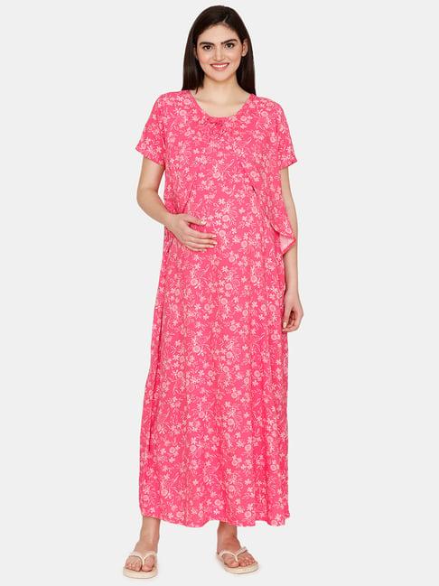 coucou by zivame pink printed maternity night dress