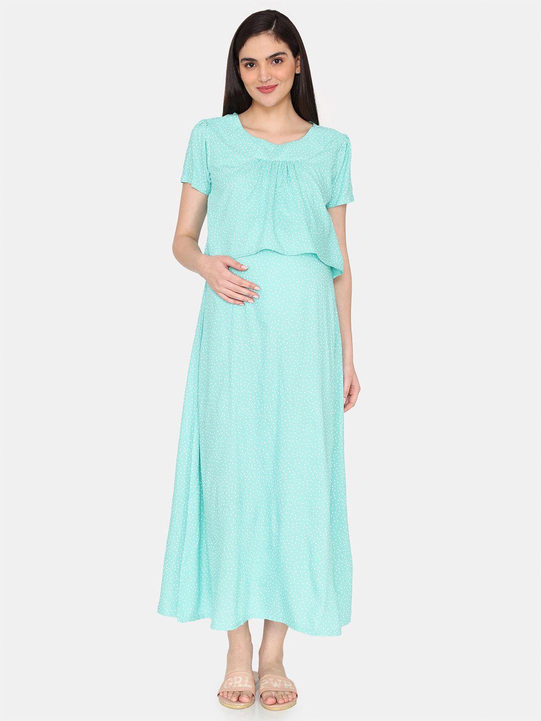 coucou by zivame polka dots printed maternity maxi nightdress