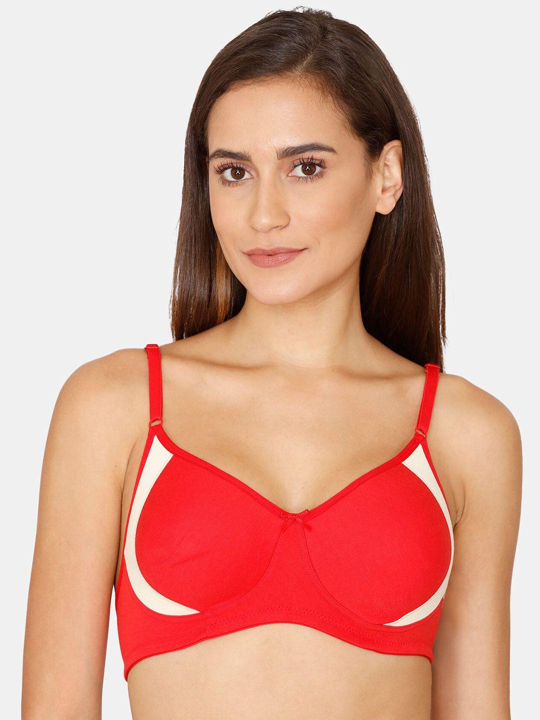 coucou by zivame red & white colourblocked non padded seamless t-shirt bra