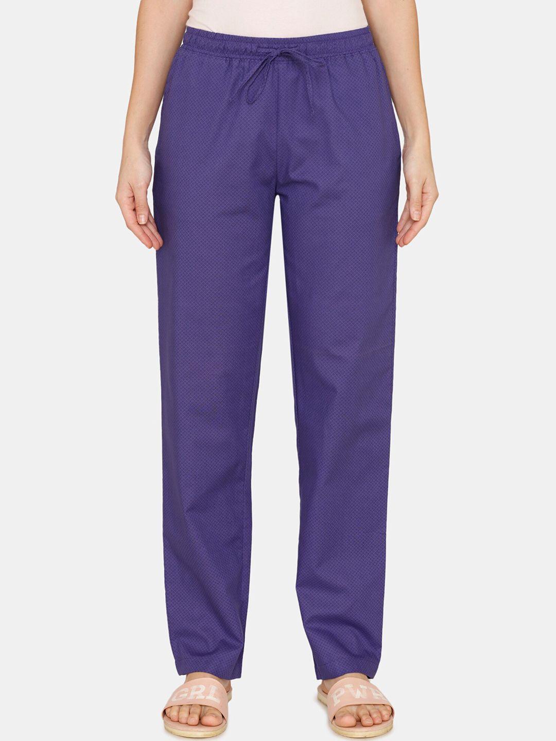 coucou by zivame women blue solid pure cotton lounge pants
