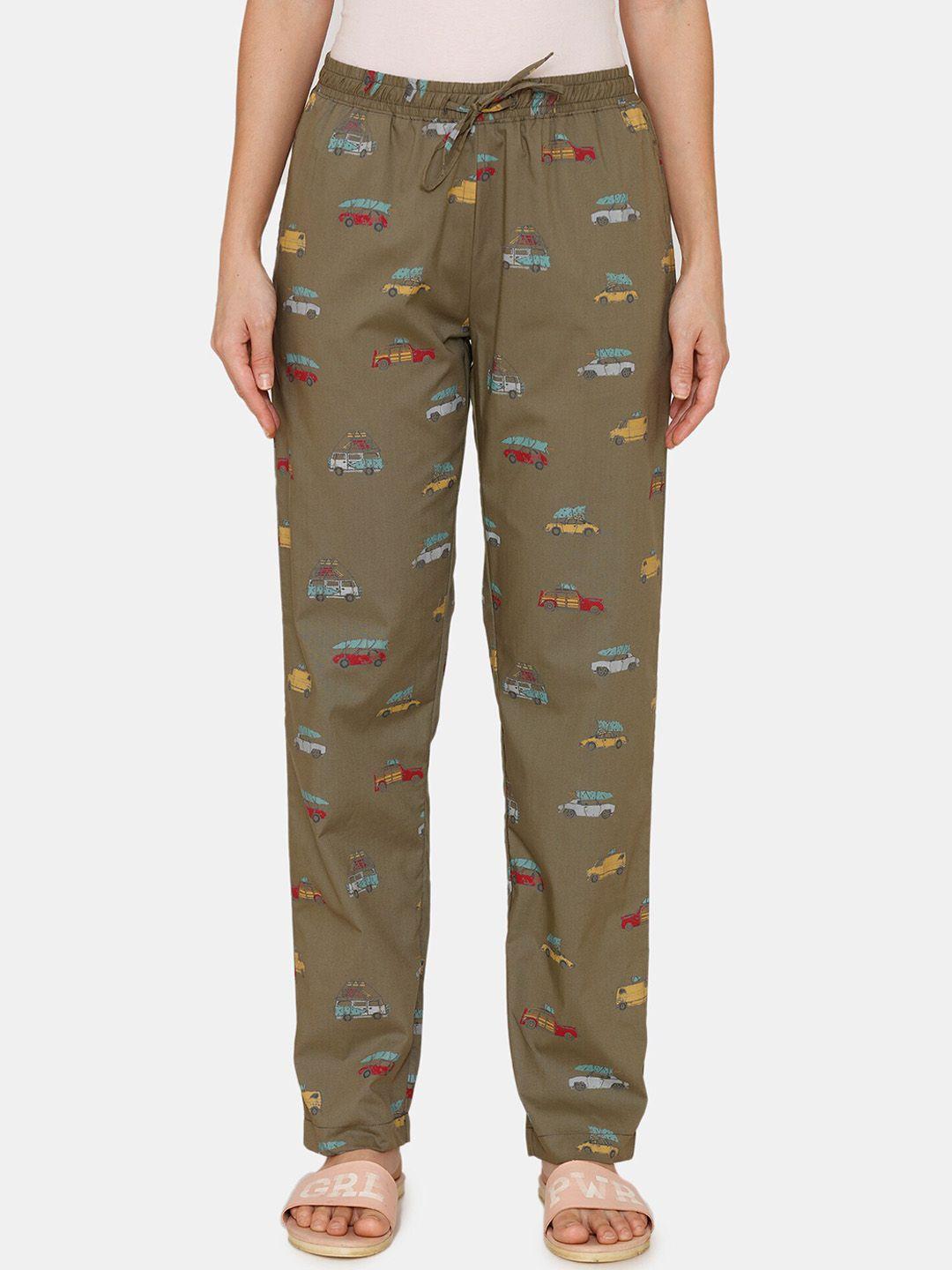 coucou by zivame women brown printed cotton lounge pants