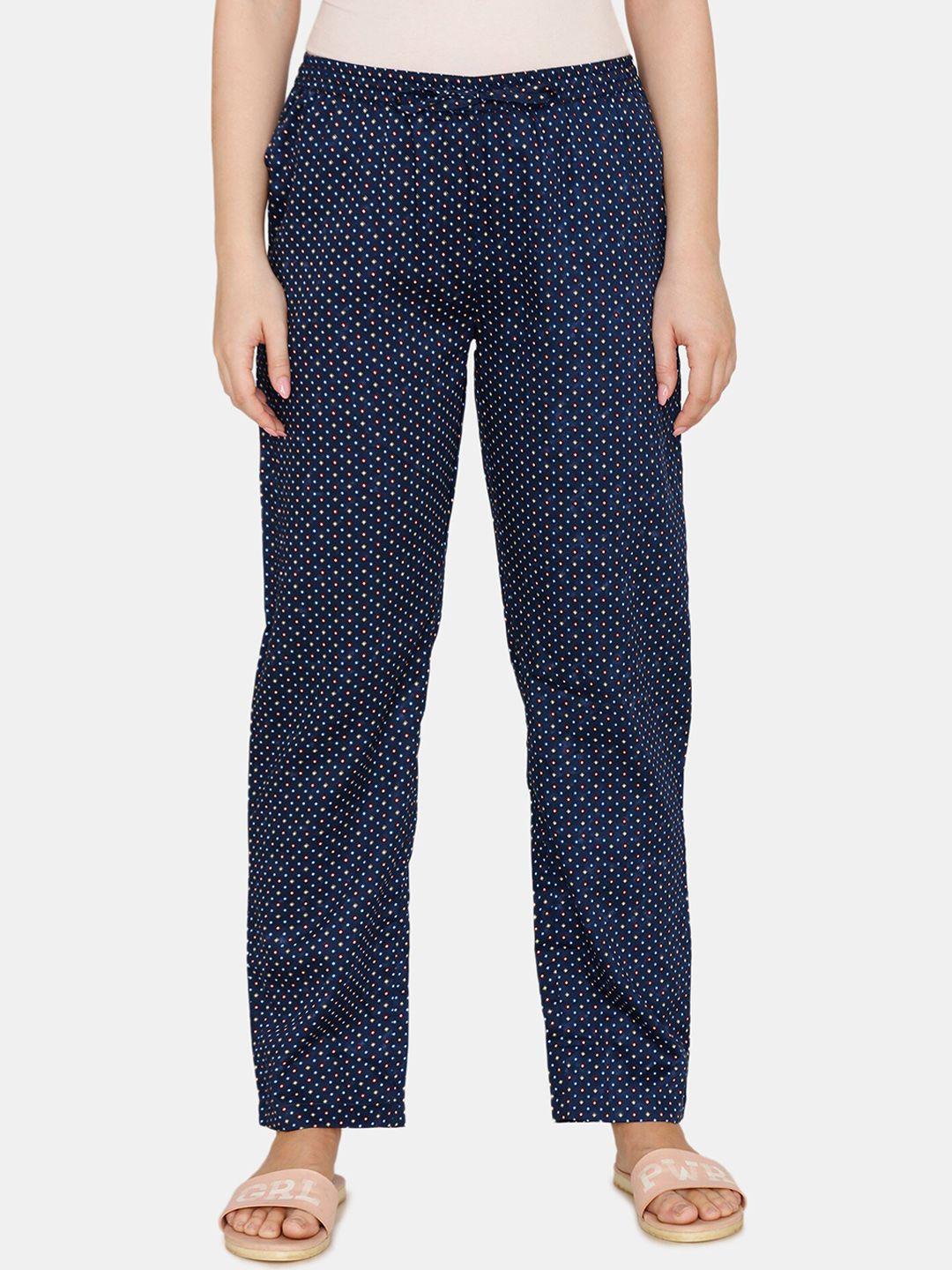 coucou by zivame women navy blue polka dots printed cotton lounge pants