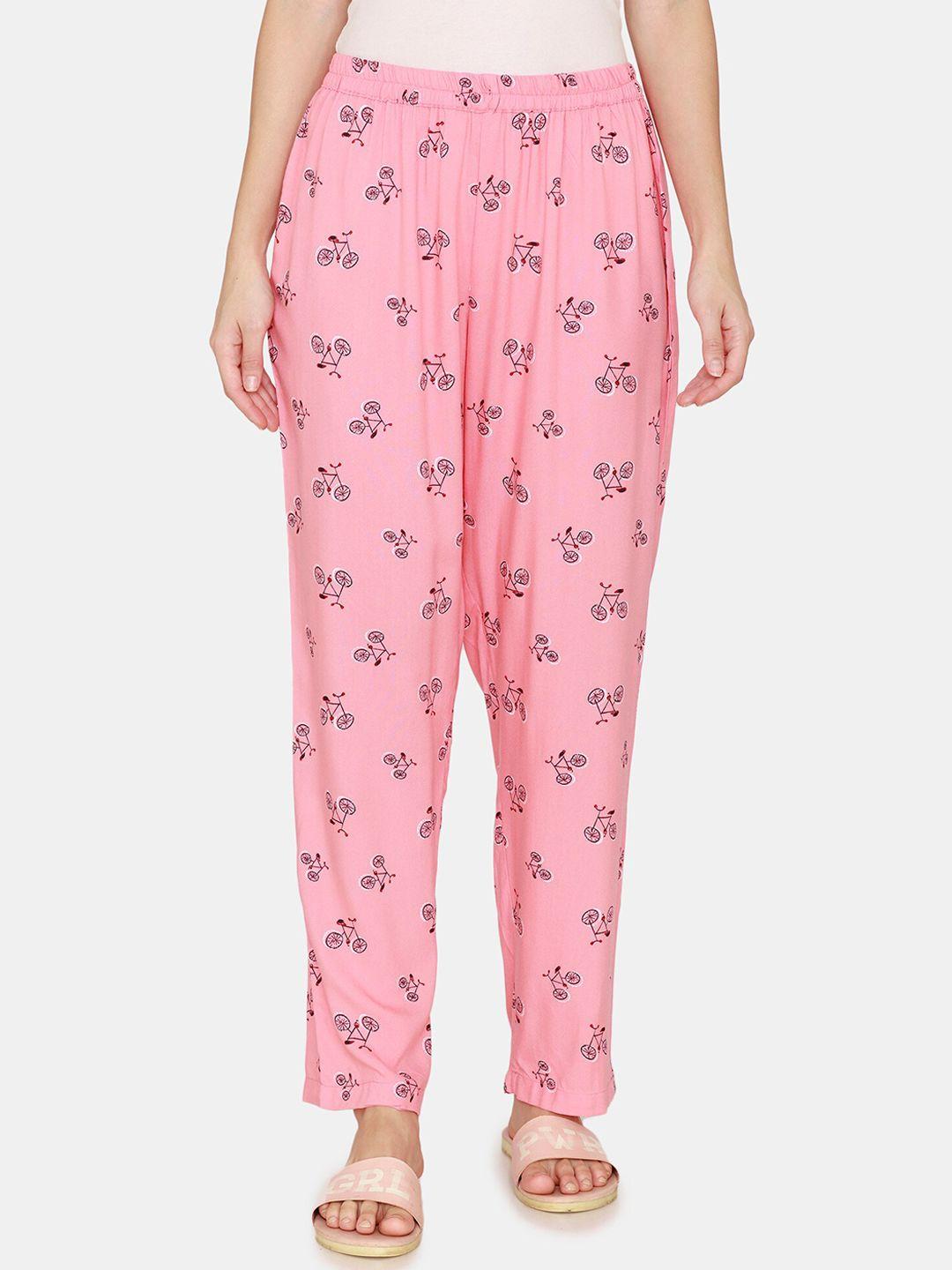 coucou by zivame women pink printed cotton lounge pants