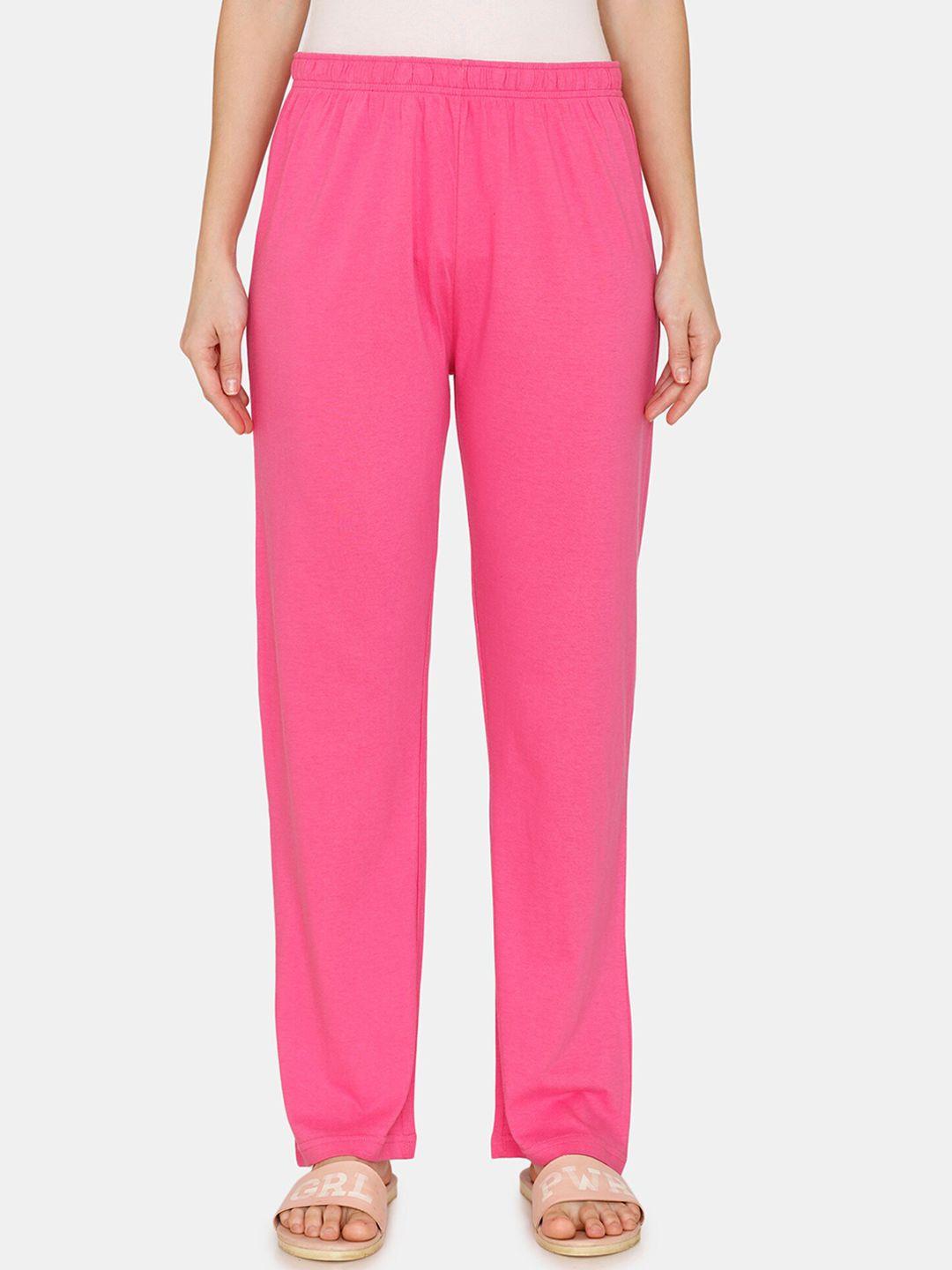 coucou by zivame women pink solid cotton lounge pants