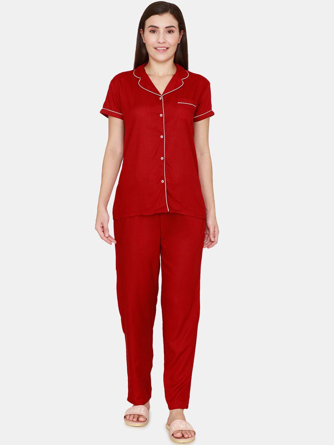 coucou by zivame women red & white night suit