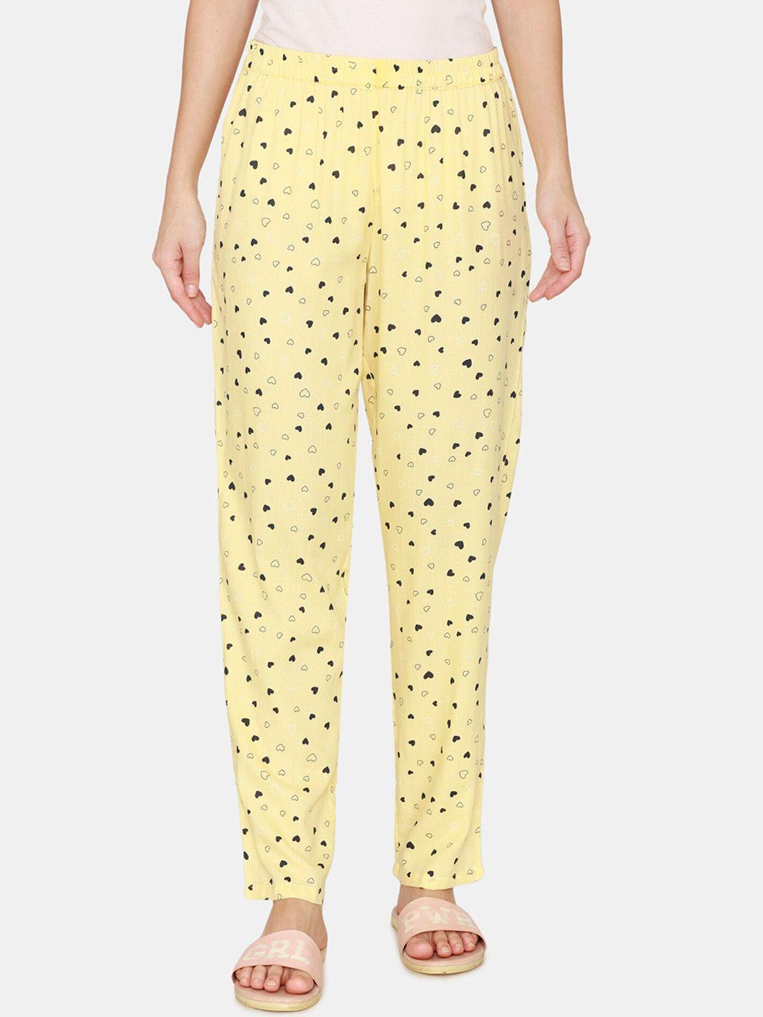 coucou by zivame women yellow printed cotton lounge pants