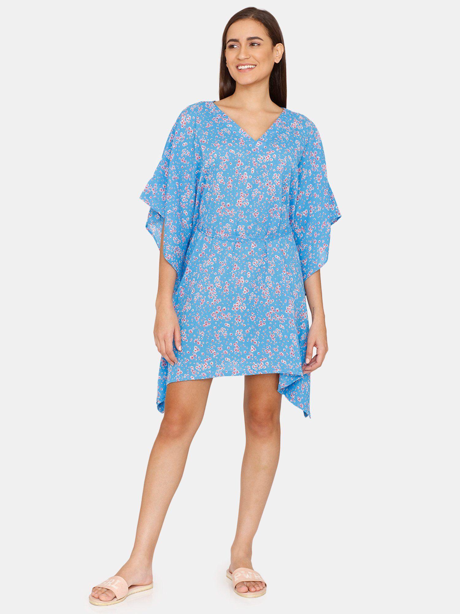 coucou cotton cover-up knee length cover ups with waist tie up - princess blue