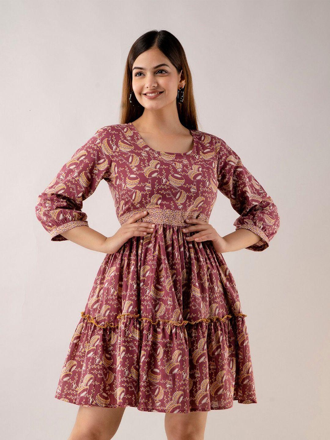 country style ethnic motifs print fit & flare dress