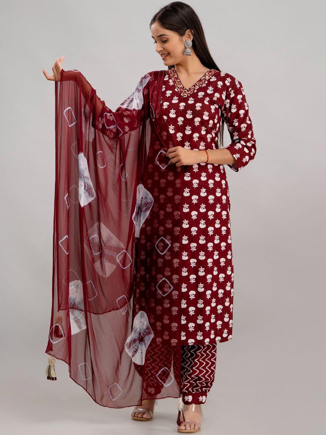 country style ethnic motifs printed straight kurta with salwar & dupatta