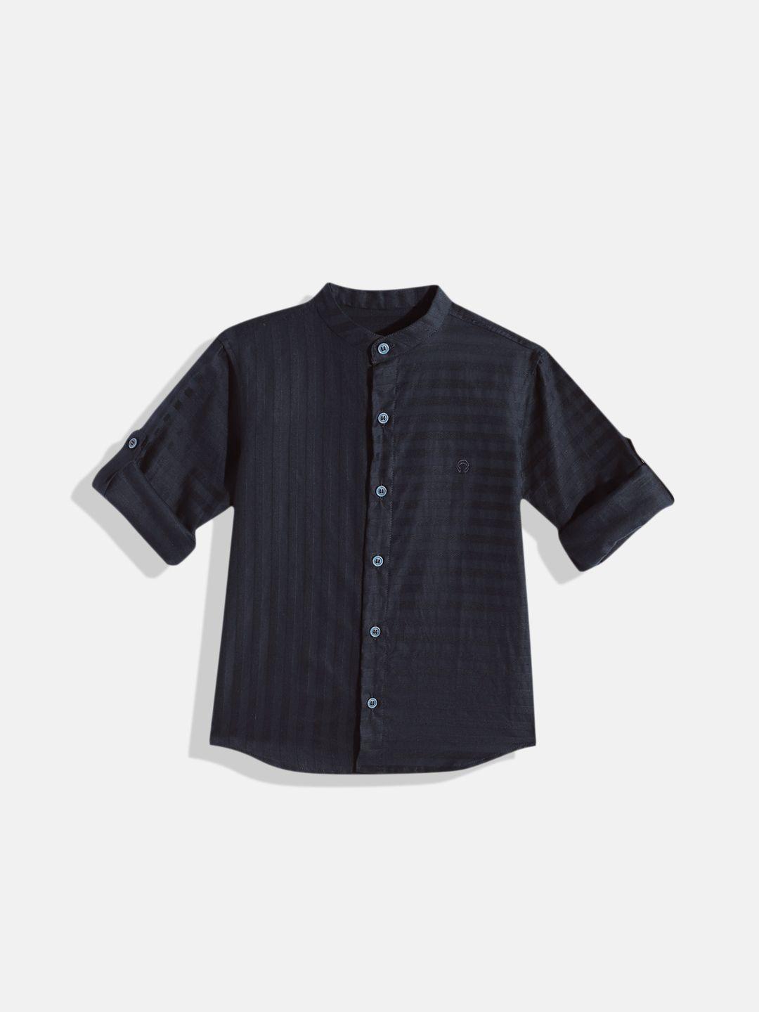 couper & coll boys navy blue striped casual shirt