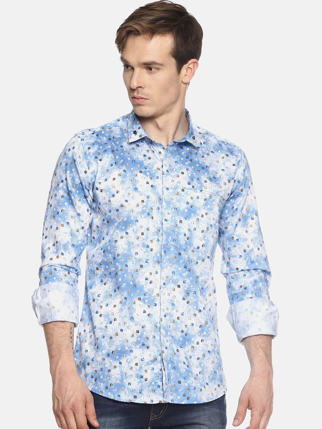 couper & coll men blue premium slim fit floral printed casual shirt