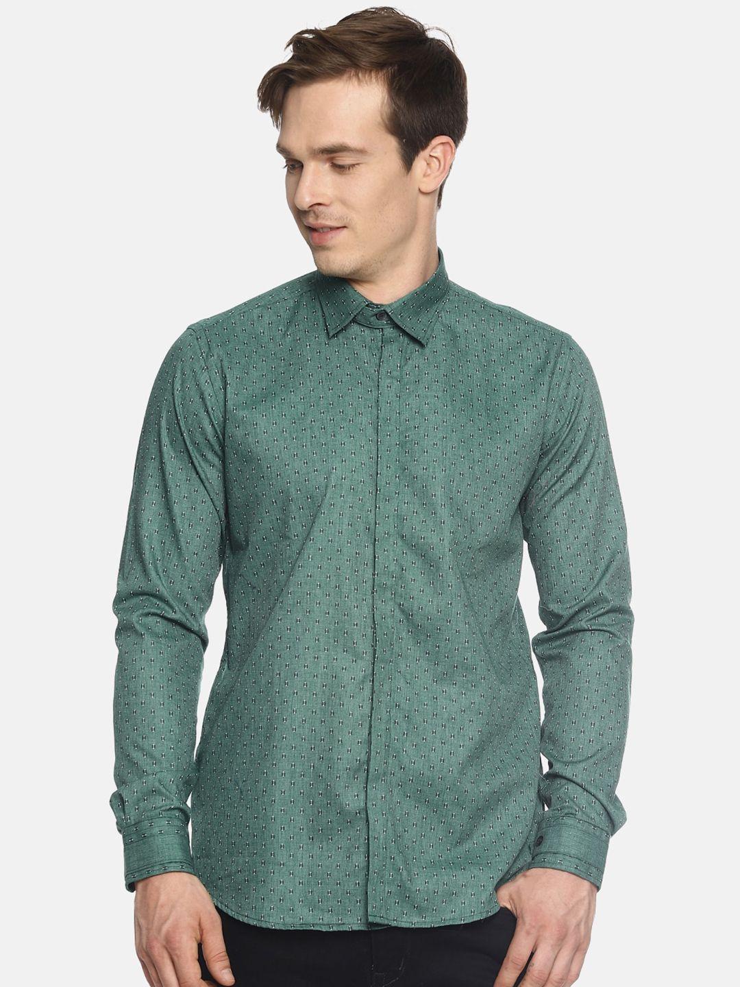 couper & coll men green premium slim fit floral printed pure cotton casual shirt