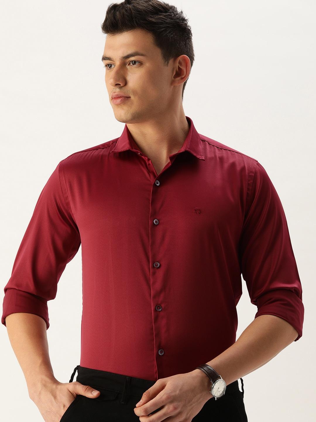 couper & coll men red premium slim fit casual shirt