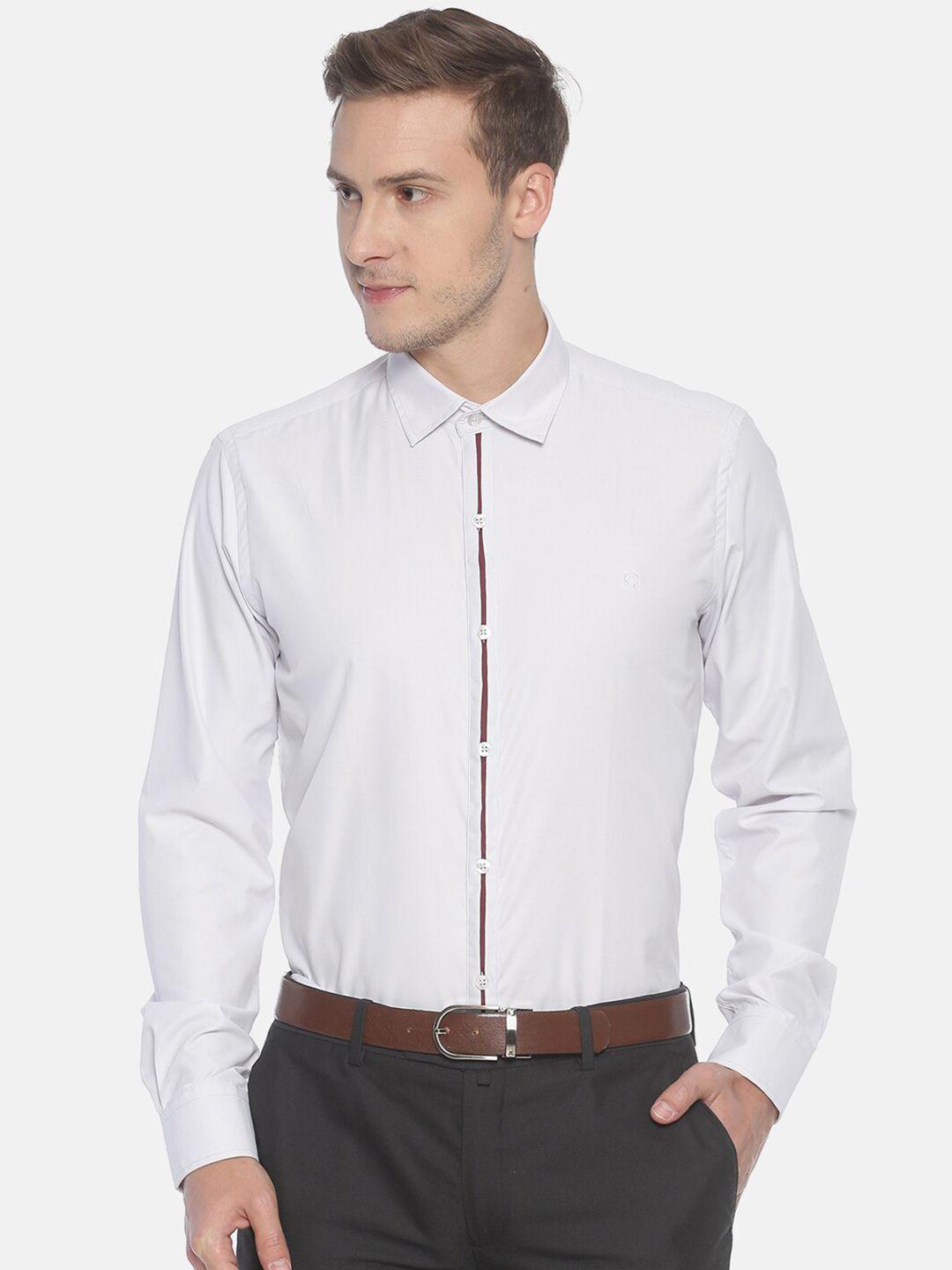 couper & coll men white premium slim fit striped formal shirt