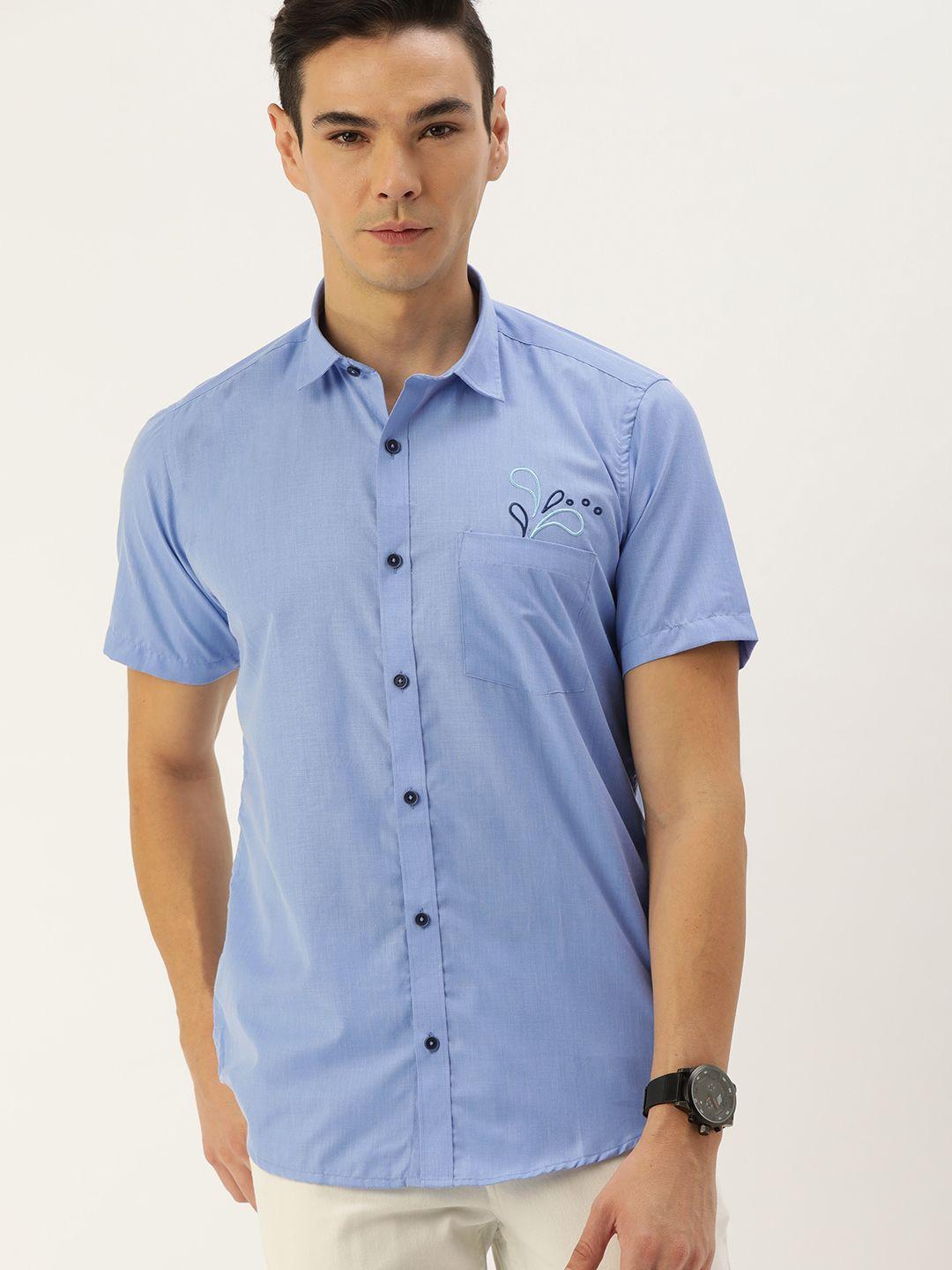 couper & coll men blue slim fit solid casual shirt