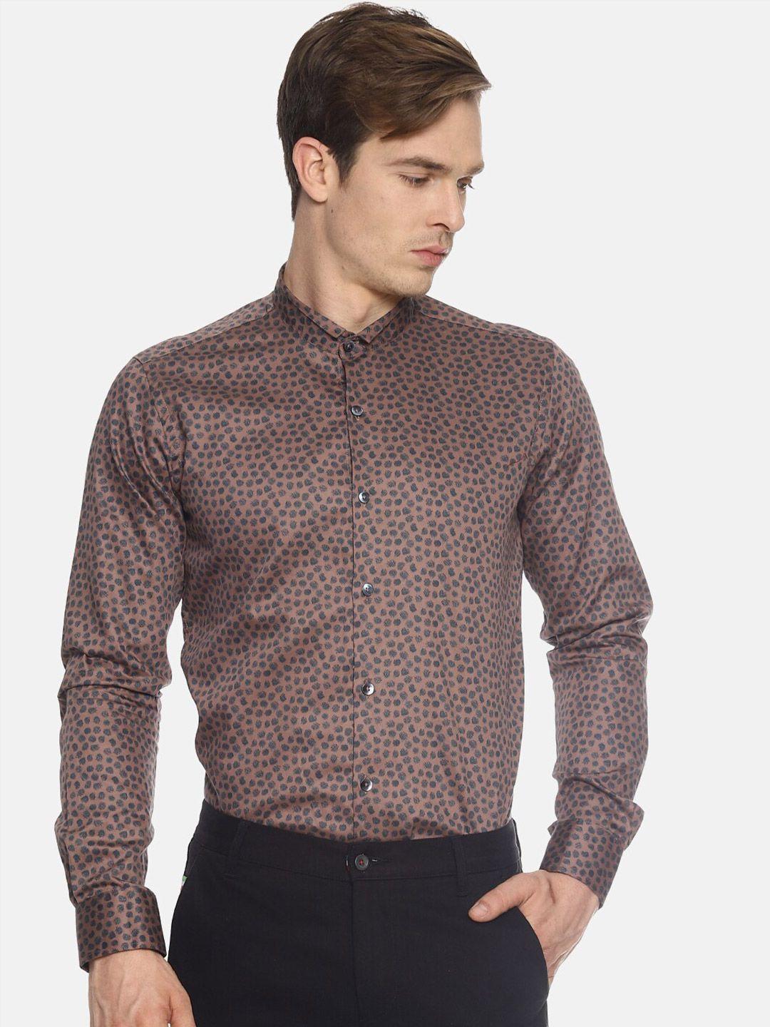 couper & coll men copper-toned premium slim fit floral printed pure cotton shirt