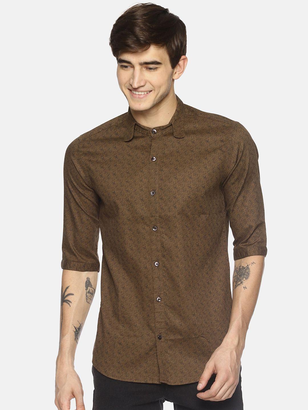 couper & coll men copper-toned premium slim fit printed casual shirt