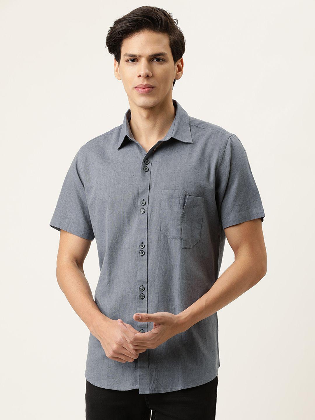 couper & coll men grey solid cotton casual shirt