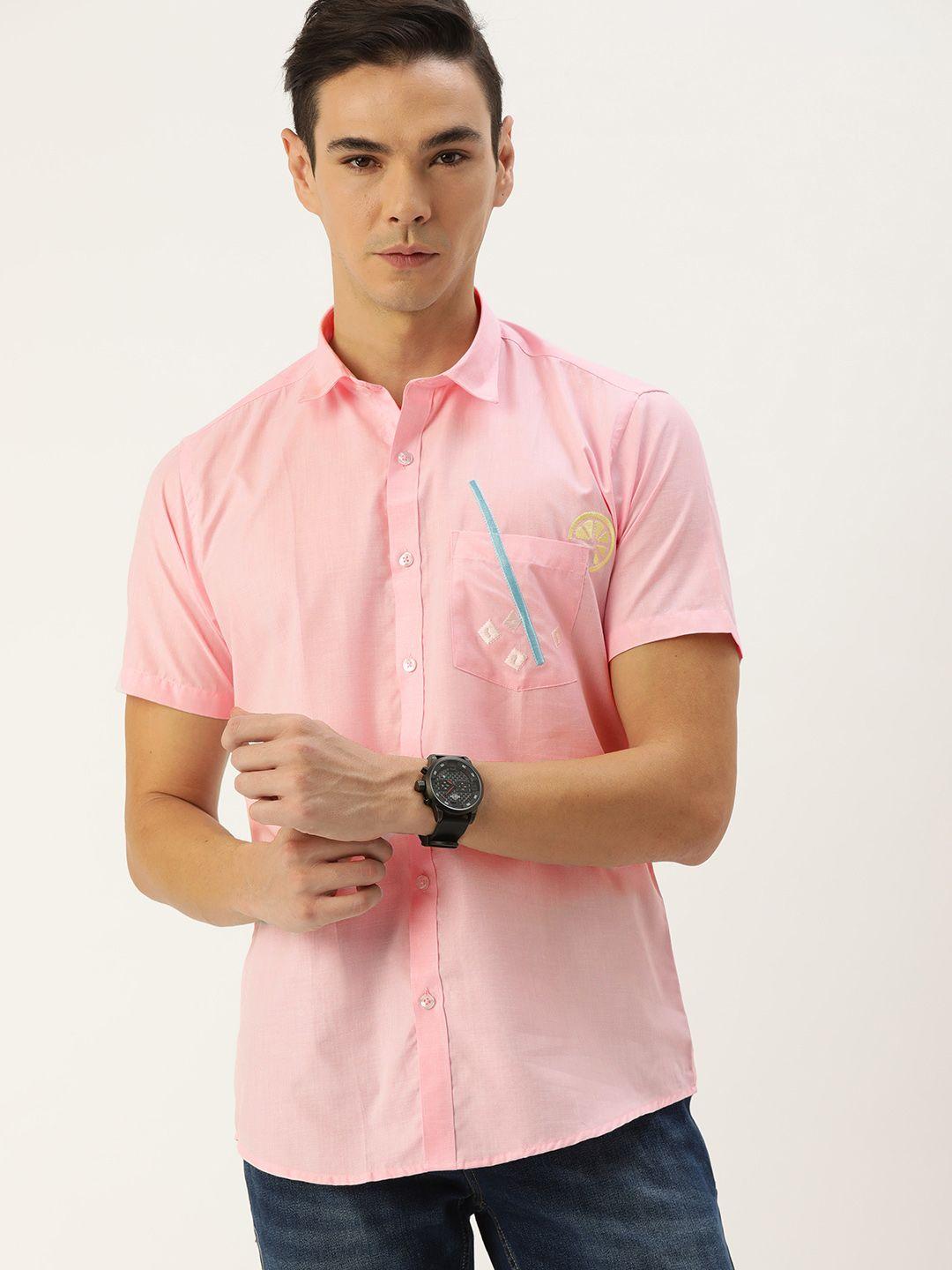 couper & coll men pink slim fit solid casual shirt