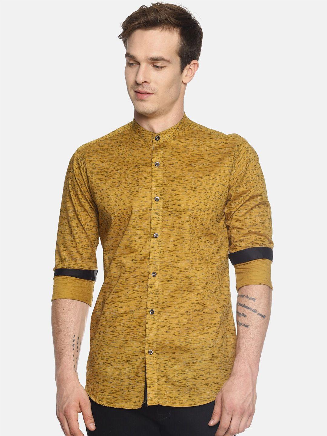 couper & coll men yellow premium slim fit printed casual shirt