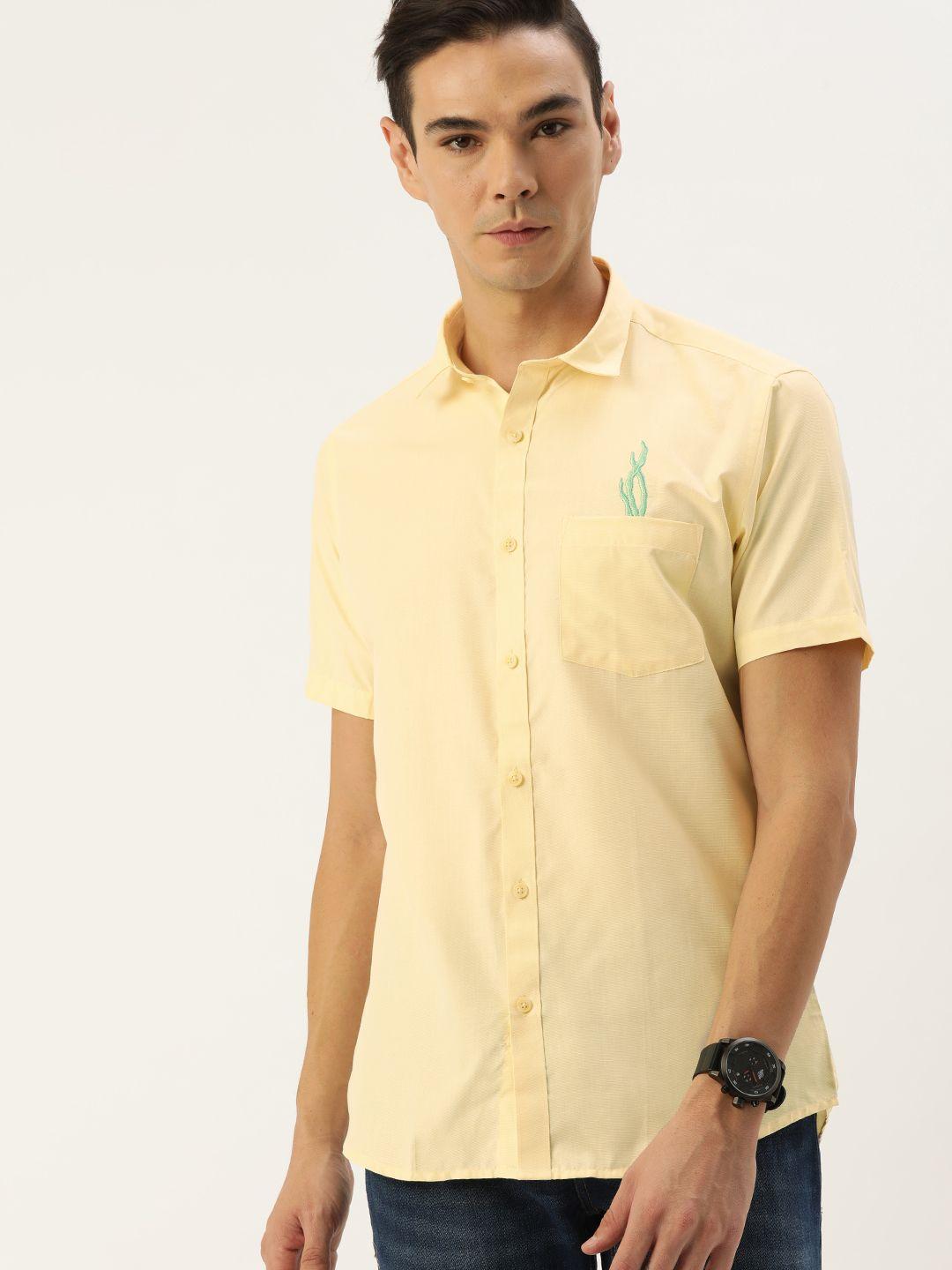 couper & coll men yellow slim fit solid casual shirt