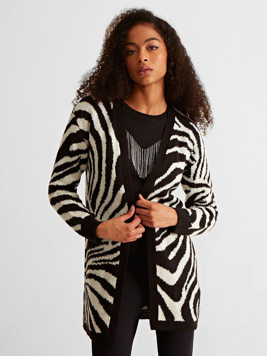 cover story abstract printed longline acrylic cardigan sweater