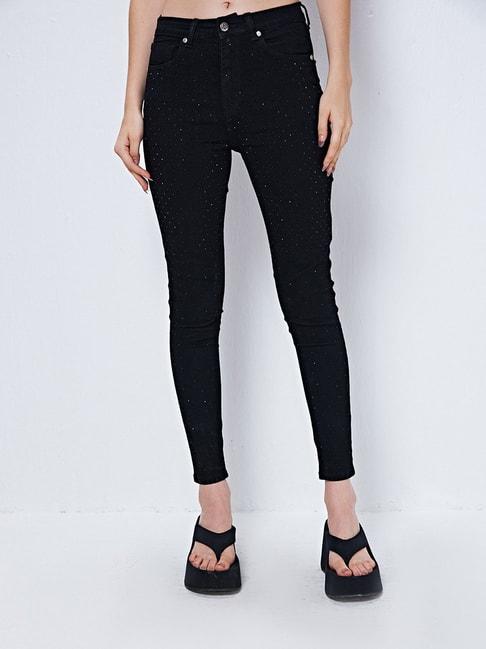 cover story black embellished regular fit mid rise jeans