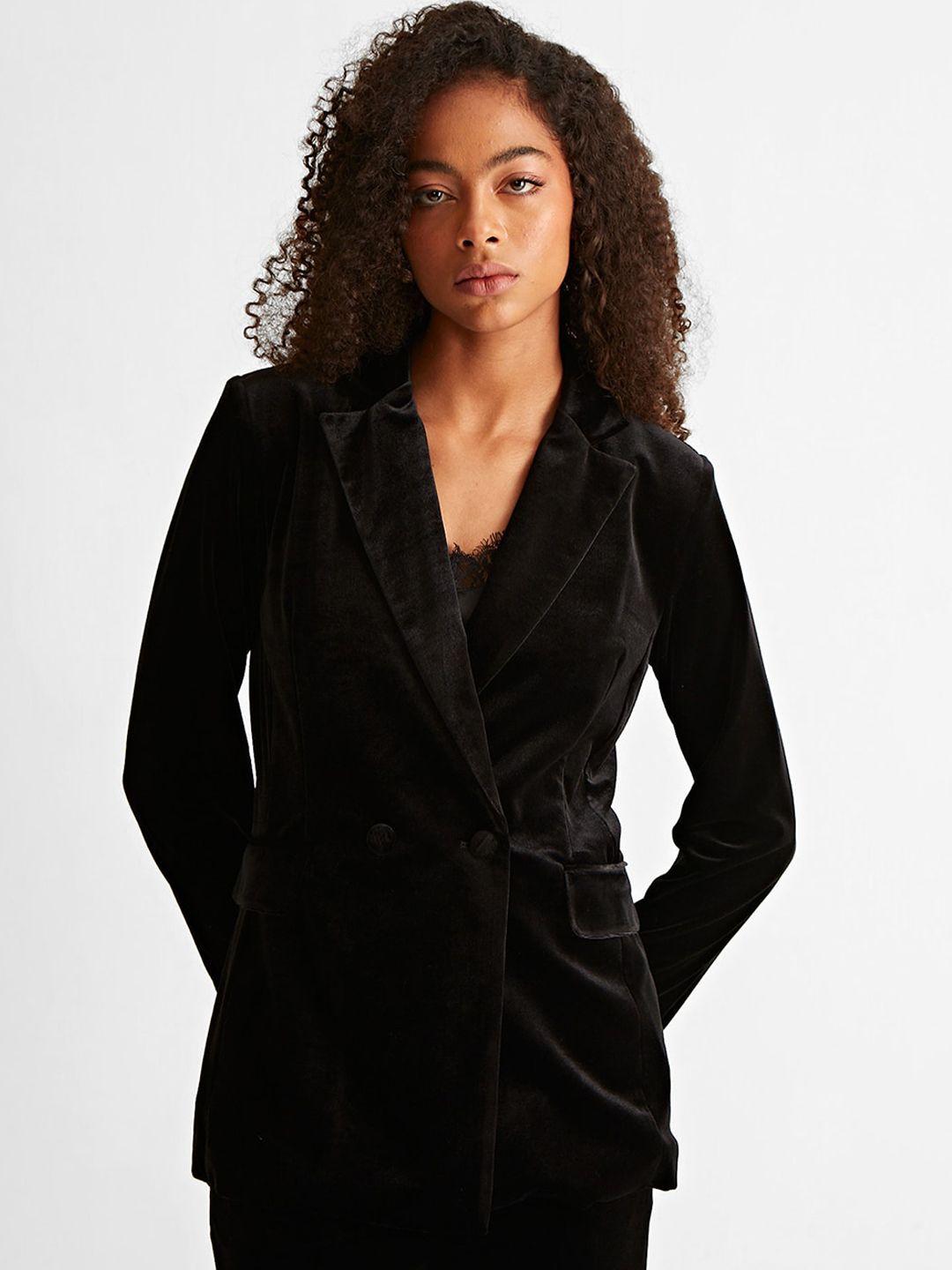 cover story black notched lapel double-breasted blazer