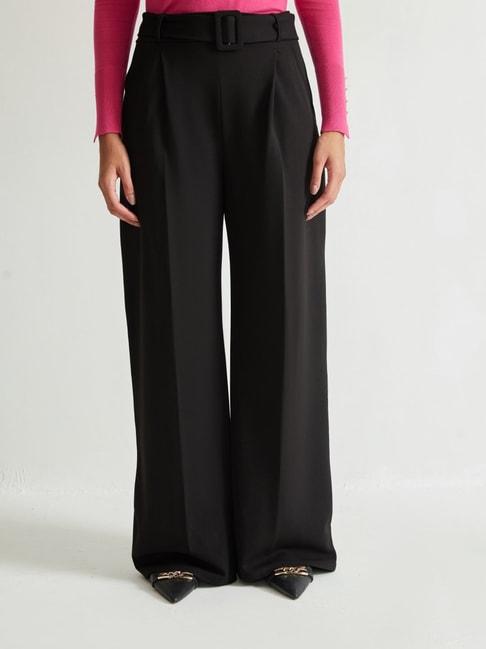 cover story black regular fit high rise trousers