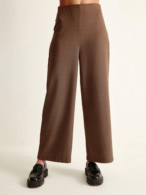 cover story brown check high rise regular fit trousers