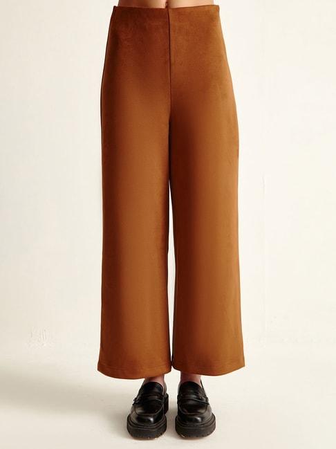 cover story brown high rise regular fit trousers