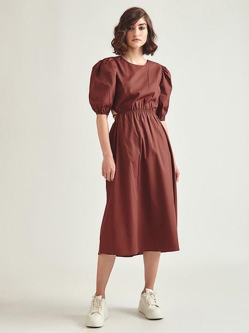 cover story brown midi a-line dress