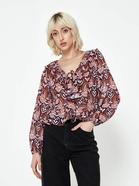cover story brown printed top