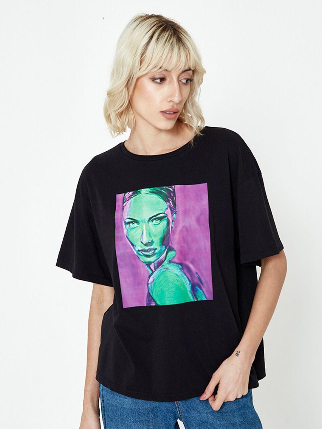 cover story graphic printed drop-shoulder sleeves boxy cotton t-shirt