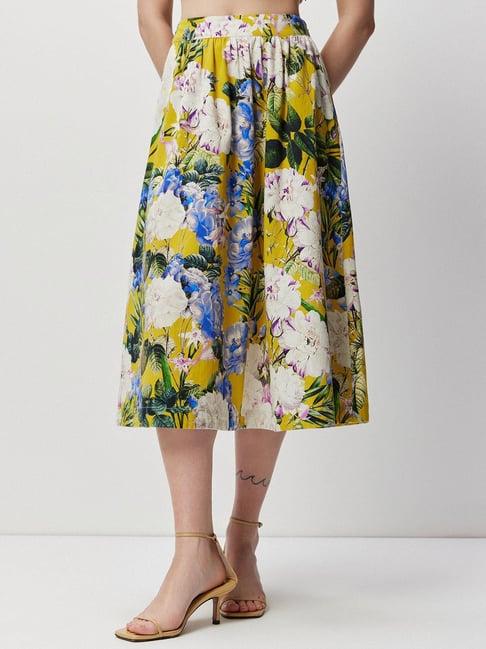 cover story multicolor floral print midi skirt