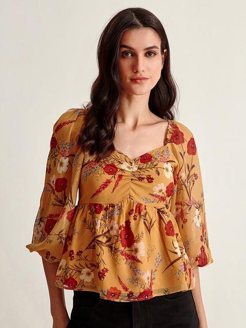 cover story mustard floral peplum top
