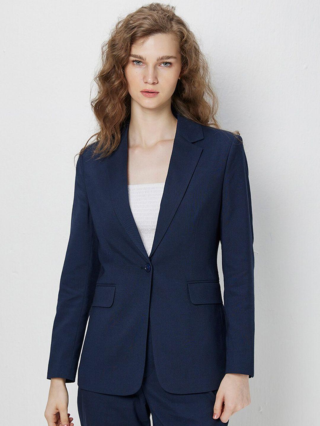 cover story navy blue slim-fit single breasted blazer