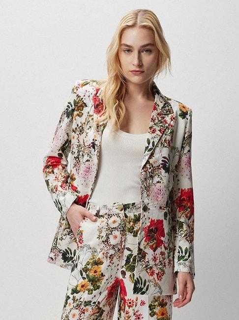 cover story off white floral print blazer