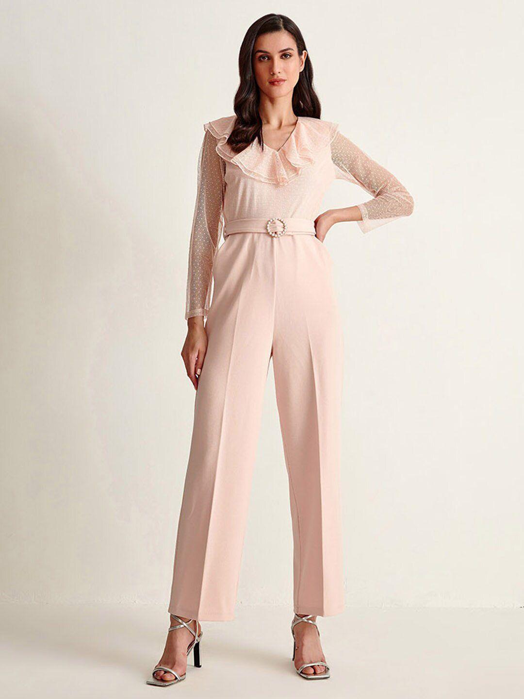 cover story peach-coloured ruffled basic jumpsuit