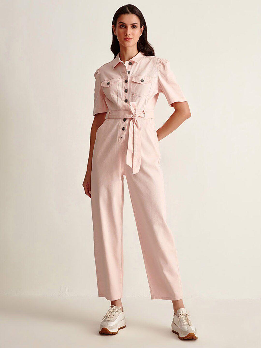 cover story pink belted basic jumpsuit