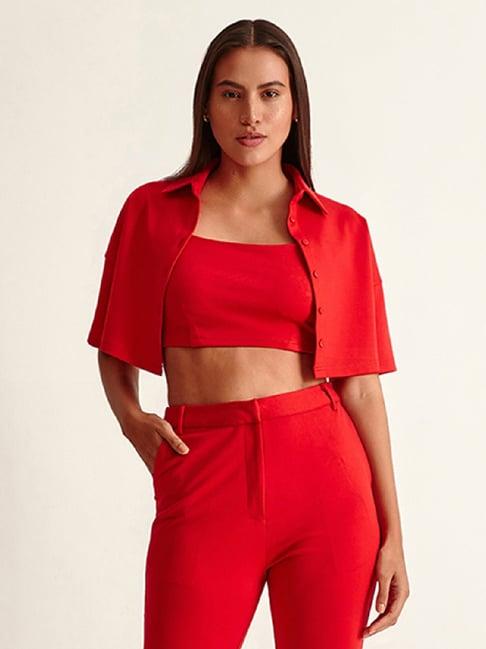 cover story red crop shirt
