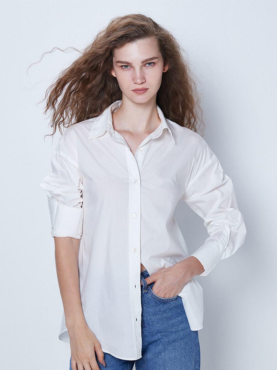 cover story spread collar opaque longline casual cotton shirt