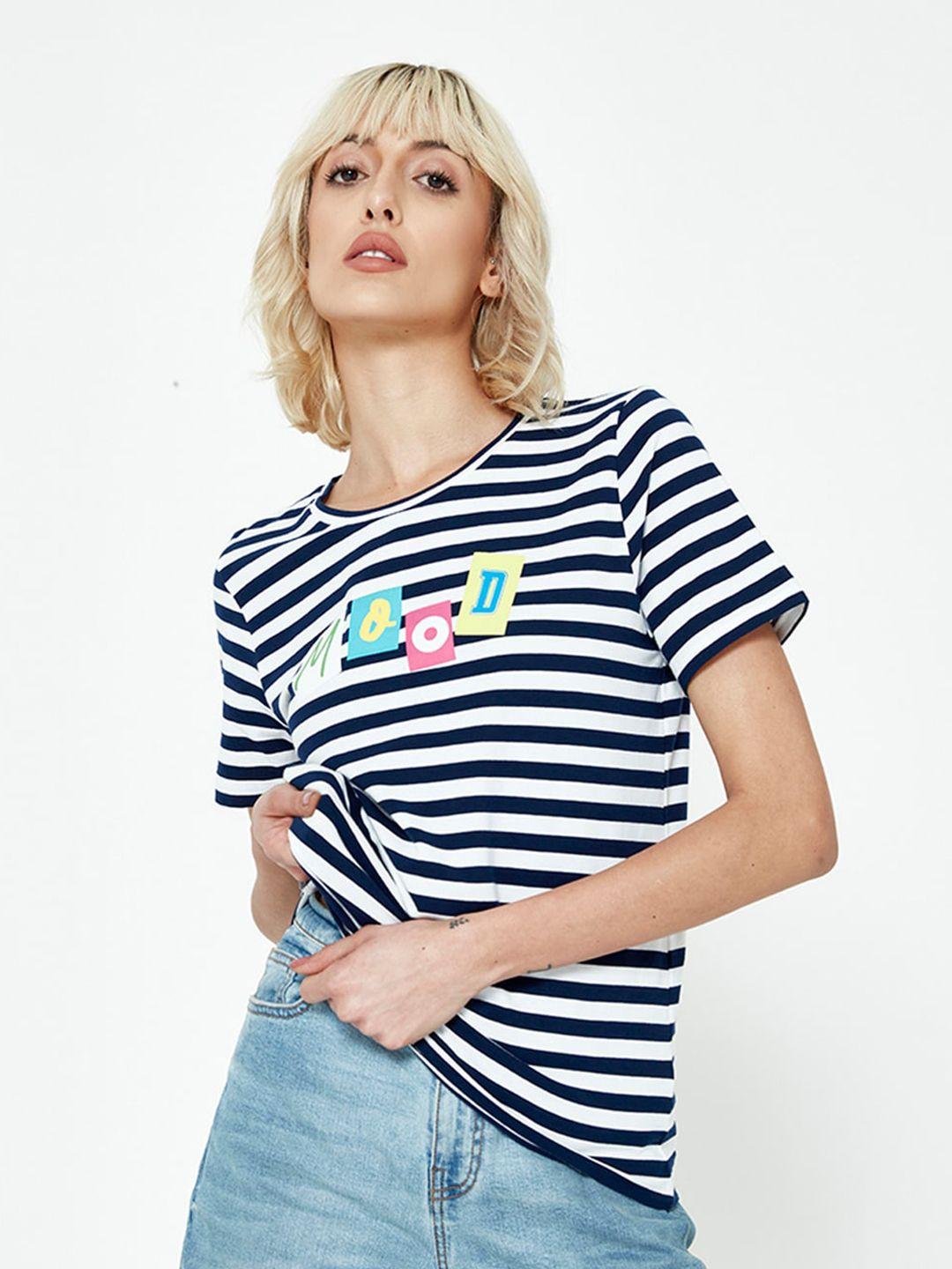 cover story striped round neck pure cotton t-shirt