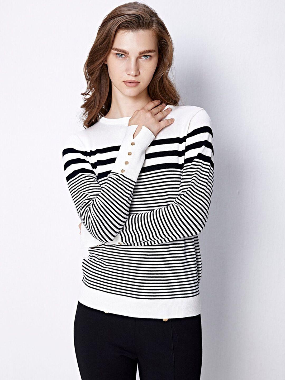 cover story white striped long sleeves pullover