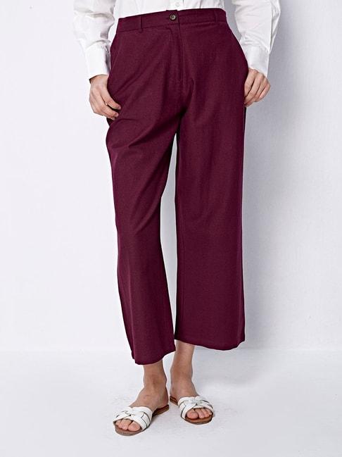 cover story wine linen regular fit high rise trousers