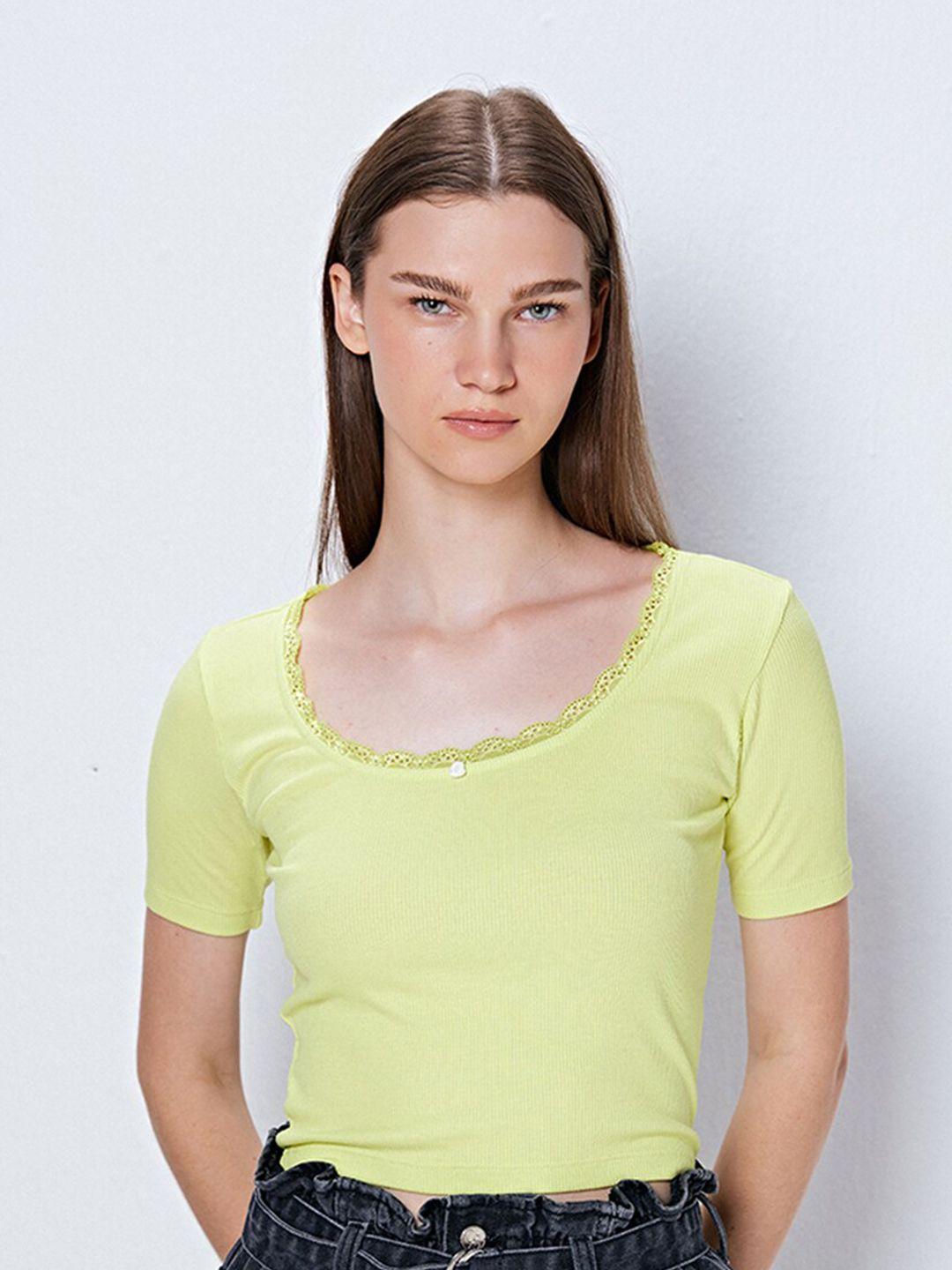cover story women green slim fit t-shirt